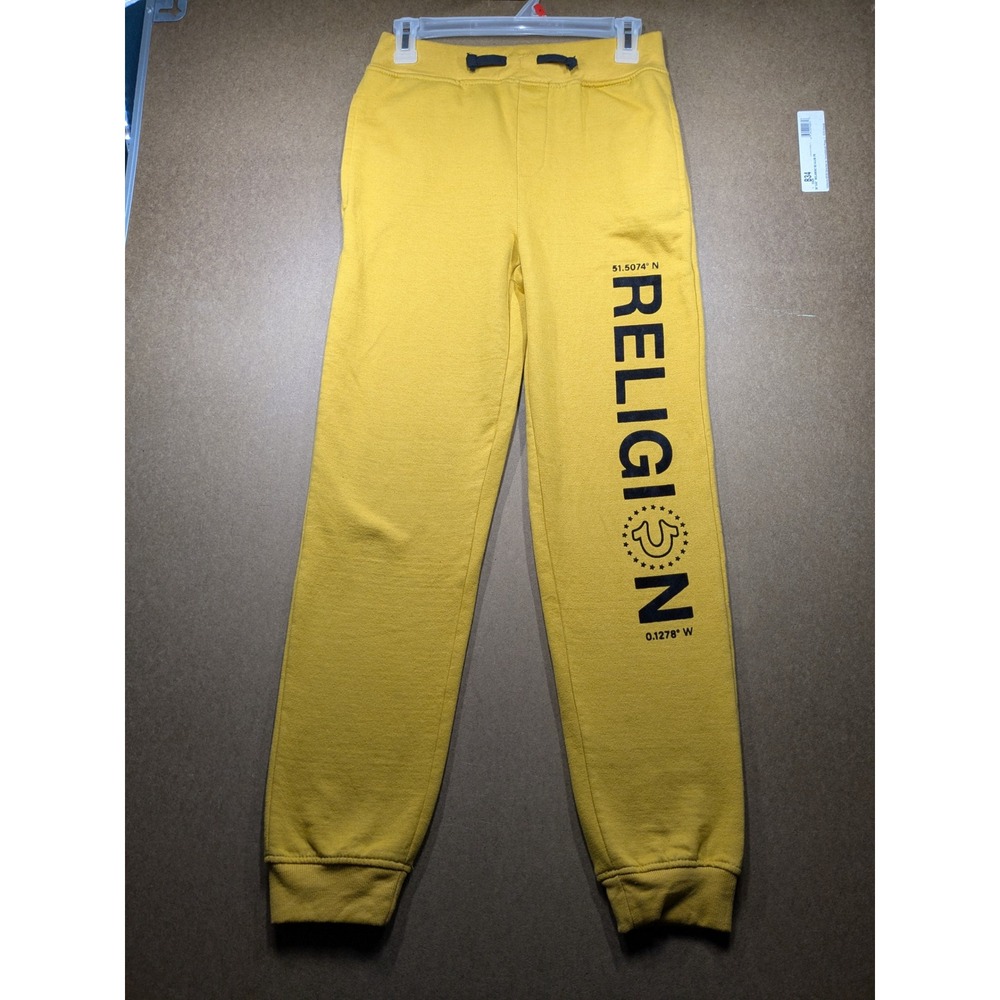 True Religion Girls Large Yellow Logo Graphic Fleece Joggers Sweatpants L